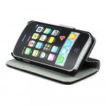 Wholesale iPhone 4S / 4 Anti-Slip Flip Leather Wallet Case with Stand (Black)